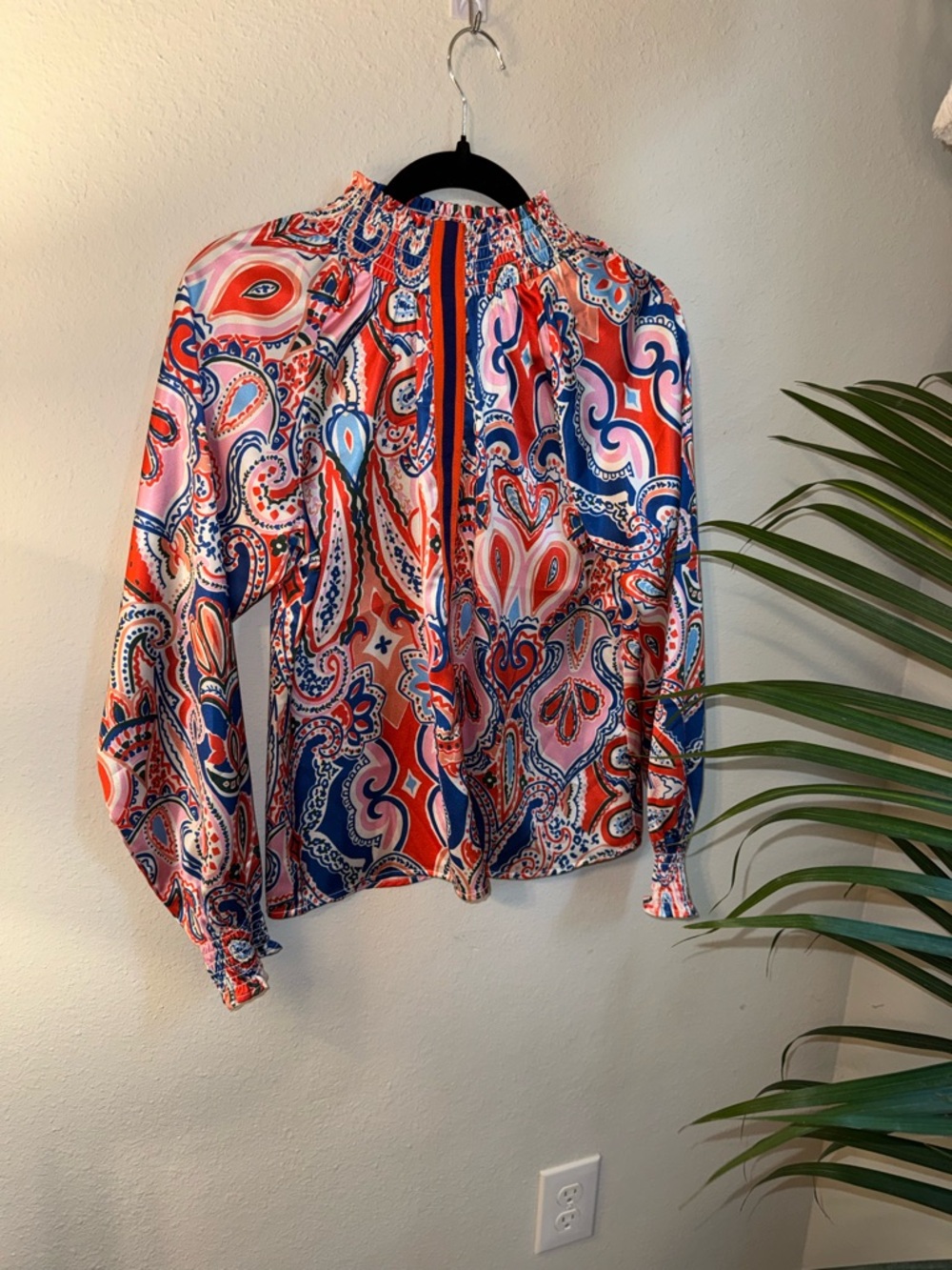 Flying Tomato Pink & Blue Paisley Print Long-Sleeve Blouse